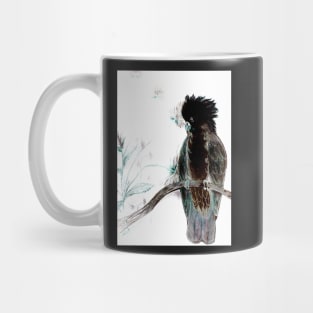 TROPICAL BLACK COCKATOO PARROT PALM WHITE ABSTRACT POSTER PRINT Mug